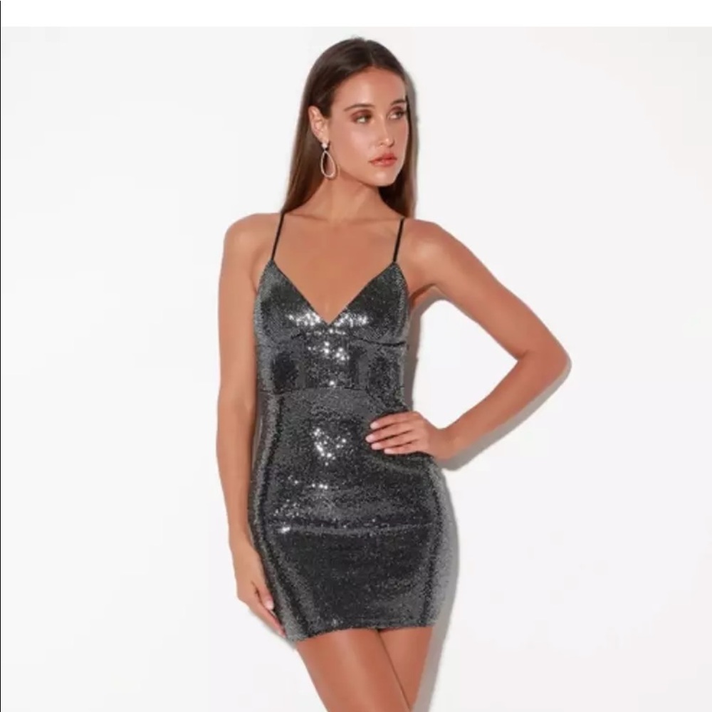 LULUS - Let It Glow Black Silver Dress Revolve